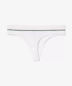 Lacoste Underwear & Loungewear-Ribbed Cotton Embroidered Croc String Briefs