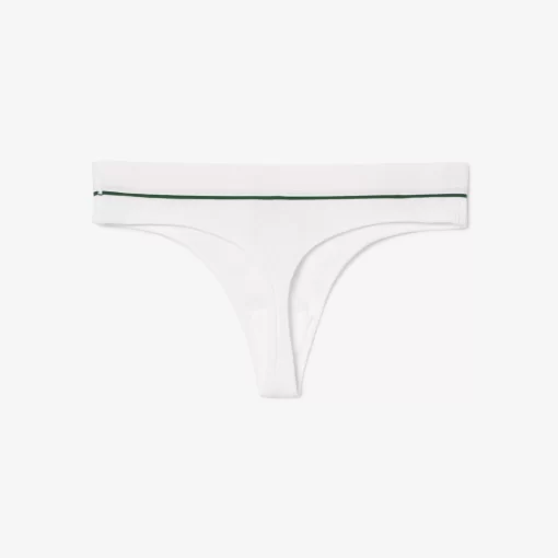 Lacoste Underwear & Loungewear-Ribbed Cotton Embroidered Croc String Briefs