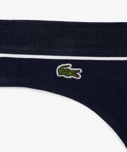 Lacoste Underwear & Loungewear-Ribbed Cotton Embroidered Croc String Briefs