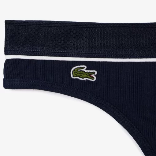 Lacoste Underwear & Loungewear-Ribbed Cotton Embroidered Croc String Briefs