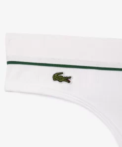 Lacoste Underwear & Loungewear-Ribbed Cotton Embroidered Croc String Briefs