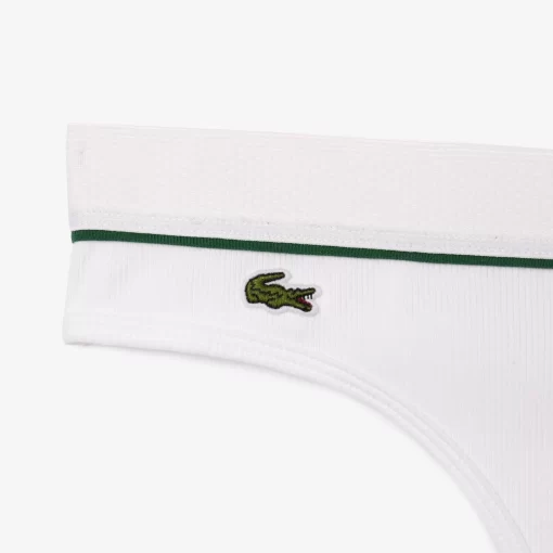 Lacoste Underwear & Loungewear-Ribbed Cotton Embroidered Croc String Briefs