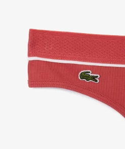 Lacoste Underwear & Loungewear-Ribbed Cotton Embroidered Croc String Briefs