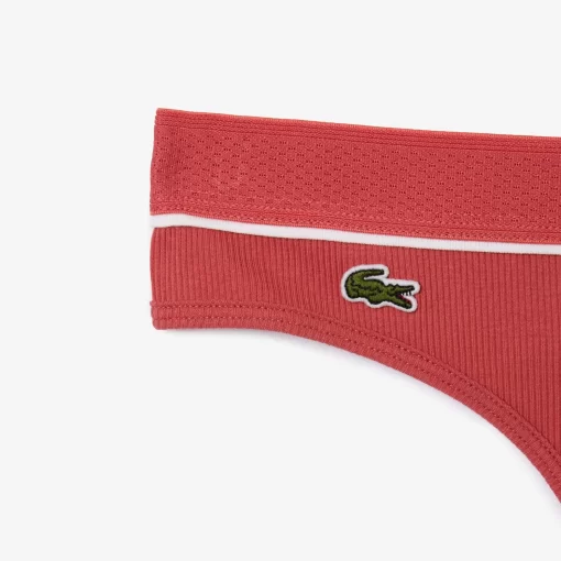 Lacoste Underwear & Loungewear-Ribbed Cotton Embroidered Croc String Briefs