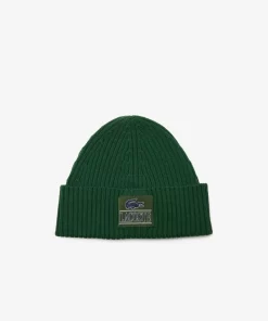 Lacoste Caps & Hats-Ribbed Wool Woven Patch Beanie