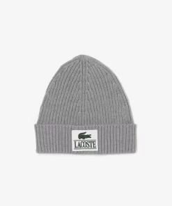 Lacoste Caps & Hats-Ribbed Wool Woven Patch Beanie