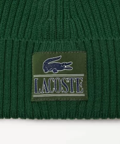 Lacoste Caps & Hats-Ribbed Wool Woven Patch Beanie