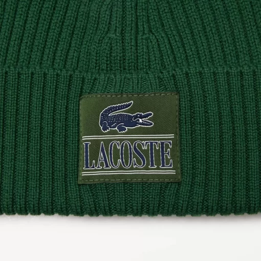 Lacoste Caps & Hats-Ribbed Wool Woven Patch Beanie