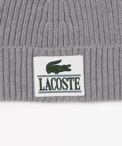 Lacoste Caps & Hats-Ribbed Wool Woven Patch Beanie