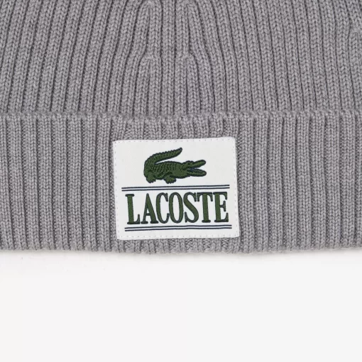 Lacoste Caps & Hats-Ribbed Wool Woven Patch Beanie