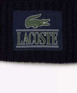 Lacoste Caps & Hats-Ribbed Wool Woven Patch Beanie