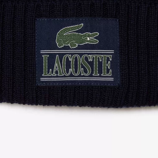 Lacoste Caps & Hats-Ribbed Wool Woven Patch Beanie