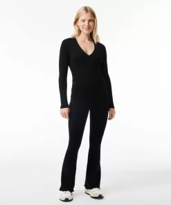 Lacoste Sport Clothing-Seamless Ribbed Knit Flared Leggings