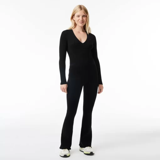 Lacoste Sport Clothing-Seamless Ribbed Knit Flared Leggings