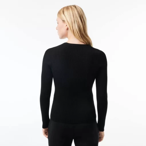 Lacoste Knitwear-Seamless Ribbed V Neck Sweater