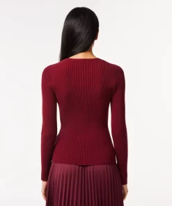 Lacoste Knitwear-Seamless Ribbed V Neck Sweater