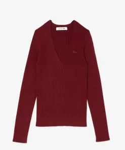 Lacoste Knitwear-Seamless Ribbed V Neck Sweater