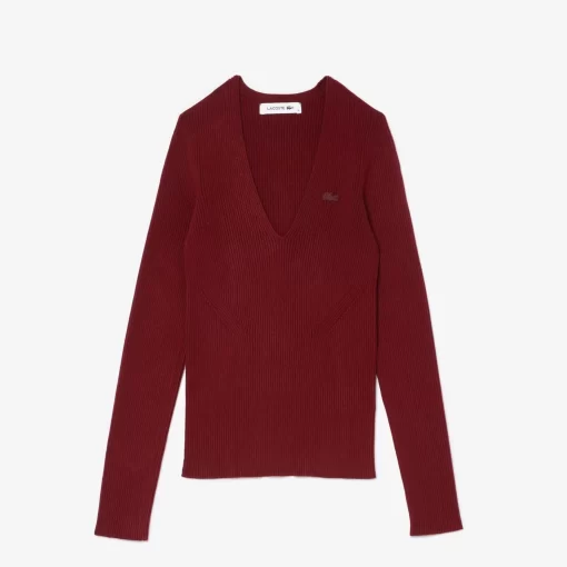 Lacoste Knitwear-Seamless Ribbed V Neck Sweater