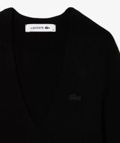 Lacoste Knitwear-Seamless Ribbed V Neck Sweater