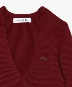 Lacoste Knitwear-Seamless Ribbed V Neck Sweater