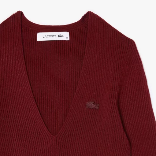 Lacoste Knitwear-Seamless Ribbed V Neck Sweater