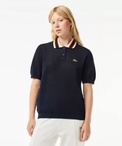 Lacoste Knitwear-Short Sleeved Polo Neck Cotton Sweater