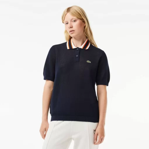 Lacoste Knitwear-Short Sleeved Polo Neck Cotton Sweater