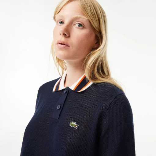 Lacoste Knitwear-Short Sleeved Polo Neck Cotton Sweater