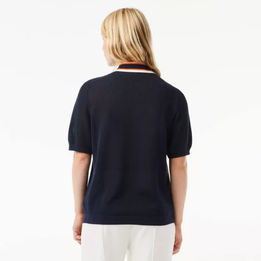 Lacoste Knitwear-Short Sleeved Polo Neck Cotton Sweater