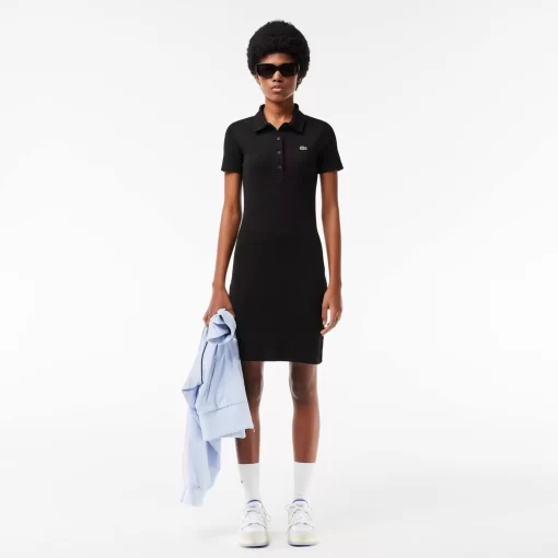 Lacoste Dresses & Skirts-Short Sleeved Slim Fit Ribbed Cotton Dress