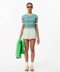 Lacoste Knitwear-Short Sleeved Striped Cotton Sweater