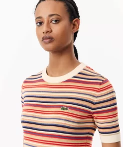 Lacoste Knitwear-Short Sleeved Striped Cotton Sweater