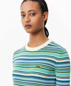 Lacoste Knitwear-Short Sleeved Striped Cotton Sweater