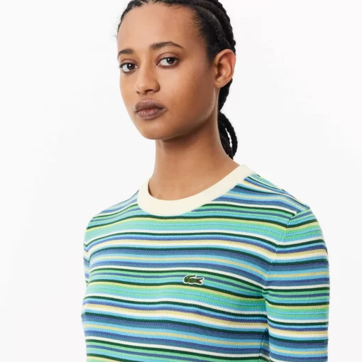 Lacoste Knitwear-Short Sleeved Striped Cotton Sweater