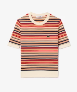 Lacoste Knitwear-Short Sleeved Striped Cotton Sweater