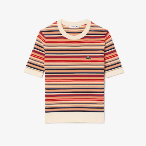 Lacoste Knitwear-Short Sleeved Striped Cotton Sweater