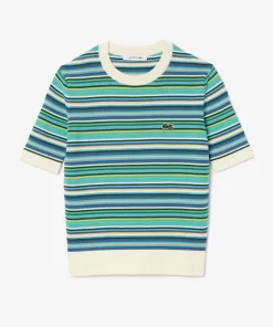 Lacoste Knitwear-Short Sleeved Striped Cotton Sweater