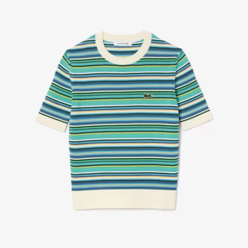 Lacoste Knitwear-Short Sleeved Striped Cotton Sweater