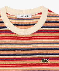 Lacoste Knitwear-Short Sleeved Striped Cotton Sweater