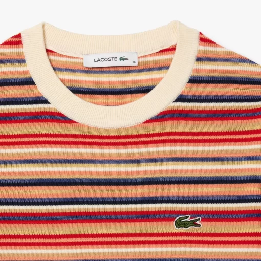 Lacoste Knitwear-Short Sleeved Striped Cotton Sweater