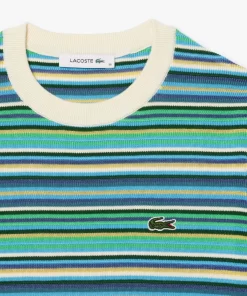 Lacoste Knitwear-Short Sleeved Striped Cotton Sweater