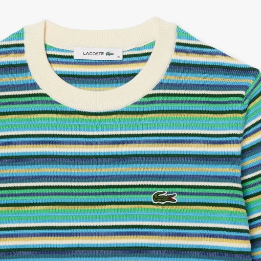 Lacoste Knitwear-Short Sleeved Striped Cotton Sweater