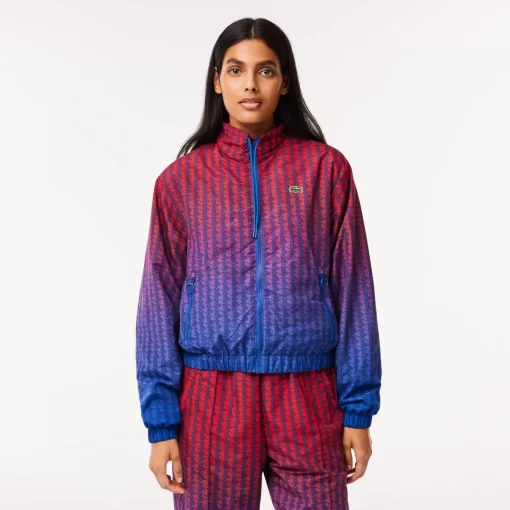 Lacoste Tracksuits-Short Zipped Monogram Print Ombre Sportsuit Jacket