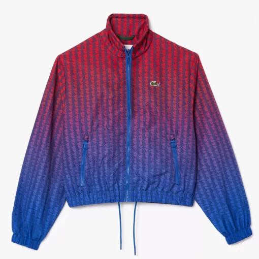 Lacoste Tracksuits-Short Zipped Monogram Print Ombre Sportsuit Jacket