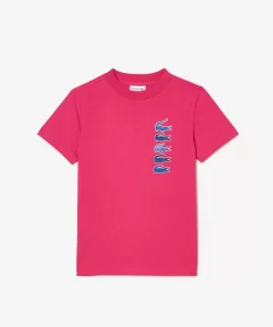 Lacoste Girl Clothing-Signature Print Cotton T-Shirt