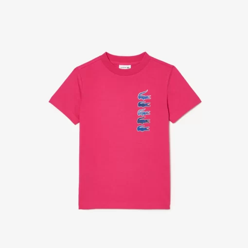 Lacoste Girl Clothing-Signature Print Cotton T-Shirt