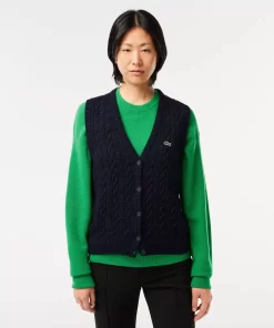 Lacoste Knitwear-Sleeveless Cable Knit Cotton And Wool Blend Vest