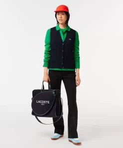 Lacoste Knitwear-Sleeveless Cable Knit Cotton And Wool Blend Vest