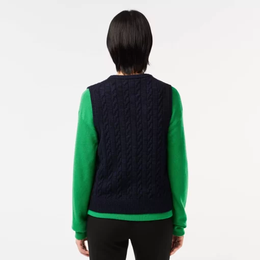 Lacoste Knitwear-Sleeveless Cable Knit Cotton And Wool Blend Vest