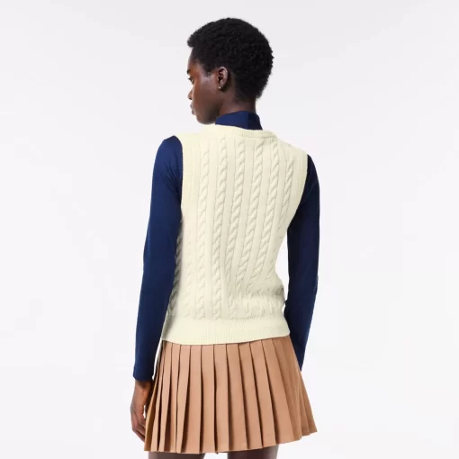 Lacoste Knitwear-Sleeveless Cable Knit Cotton And Wool Blend Vest